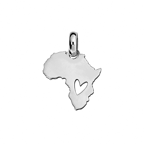 Silver Amara Mini Africa Map Heart Cut Out (W12 x H13.4)