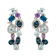 9k White Gold Diamond,Topaz & Amethyst Earrings