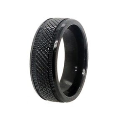 Black Zirconium Fine Crosshatch Pattern Centre Band Ring (8mm), Finger Size: S