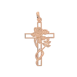 9kt Rose Gold Cross with Rose Design Pendant (17.7x29.1mm)