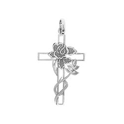 Silver Cross with Rose Design Pendant (17.7x29.1mm)