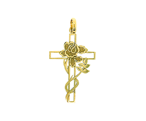 9kt Yellow Gold Cross with Rose Design Pendant (17.7x29.1mm)