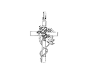 9kt White Gold Cross with Rose Design Pendant (17.7x29.1mm)