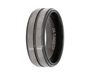 Black Tungsten & Sliver Plated Brushed/Polished Ring (8mm