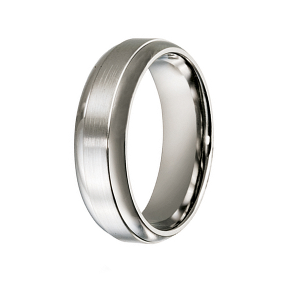 Titanium Brushed Centre & Polished Sides Wedding Ring (7mm), Finger Size: R
